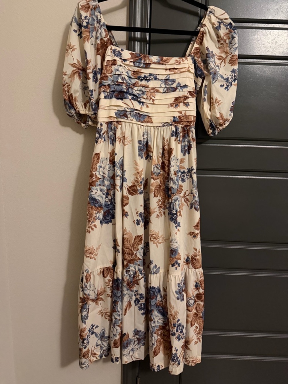 Abercrombie & Fitch Cream Floral Maxi Dress with Blue and Brown Print